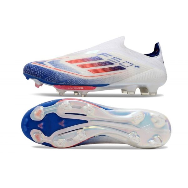 Chaussure Adidas F50 + Laceless FG Advancement - Blanc Rouge Bleu