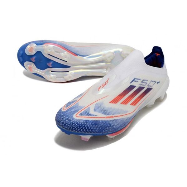 Chaussure Adidas F50 + Laceless FG Advancement - Blanc Rouge Bleu