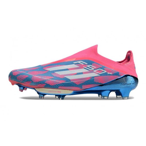 Chaussure Adidas F50 + Laceless FG Bleu Solaire Blanc Ftwr Rose