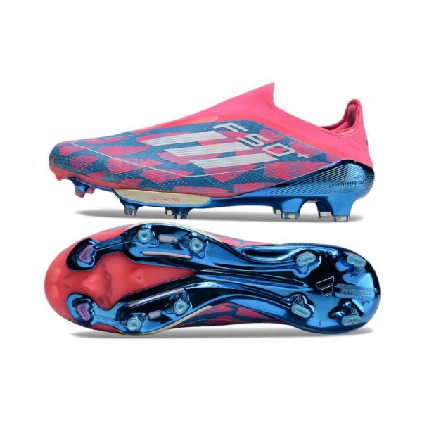 Chaussure Adidas F50 + Laceless FG Bleu Solaire Blanc Ftwr Rose