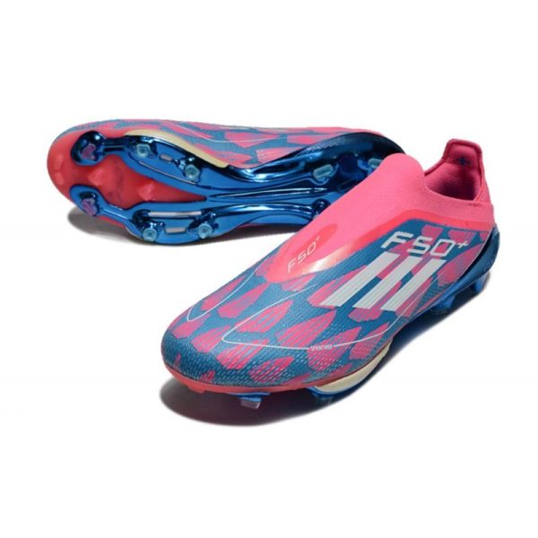 Chaussure Adidas F50 + Laceless FG Bleu Solaire Blanc Ftwr Rose