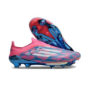 Chaussure Adidas F50 + Laceless FG Bleu Solaire Blanc Ftwr Rose