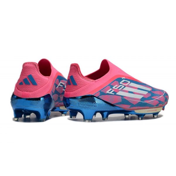 Chaussure Adidas F50 + Laceless FG Bleu Solaire Blanc Ftwr Rose