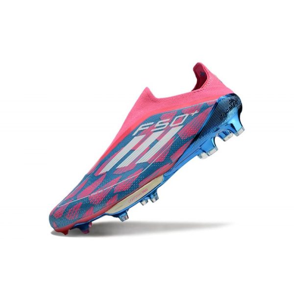 Chaussure Adidas F50 + Laceless FG Bleu Solaire Blanc Ftwr Rose