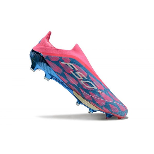 Chaussure Adidas F50 + Laceless FG Bleu Solaire Blanc Ftwr Rose