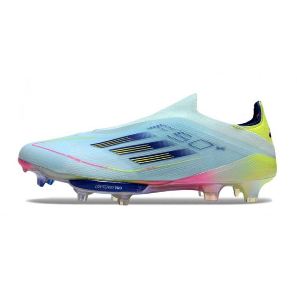 Chaussure Adidas F50 + Laceless FG Bleu Très Pâle Semi Bleu Lucide Jaune Semi Solaire