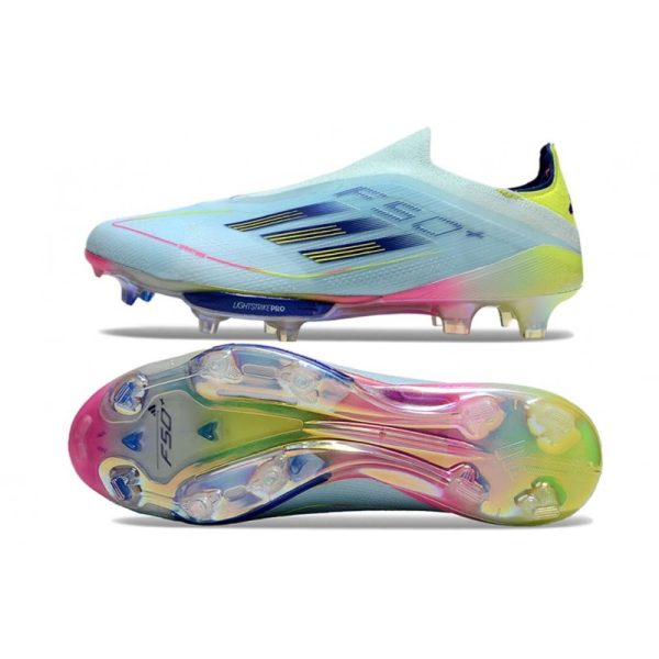 Chaussure Adidas F50 + Laceless FG Bleu Très Pâle Semi Bleu Lucide Jaune Semi Solaire