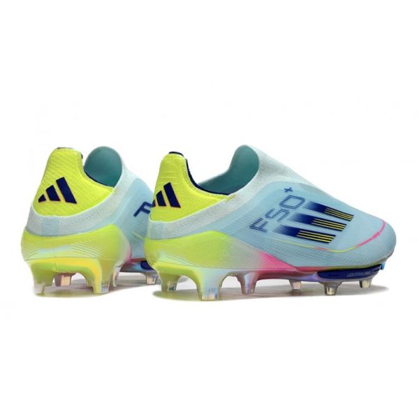 Chaussure Adidas F50 + Laceless FG Bleu Très Pâle Semi Bleu Lucide Jaune Semi Solaire