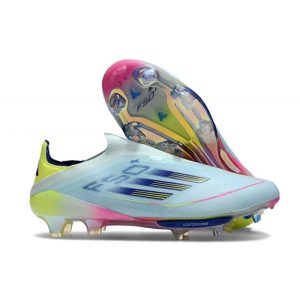 Chaussure Adidas F50 + Laceless FG Bleu Très Pâle Semi Bleu Lucide Jaune Semi Solaire