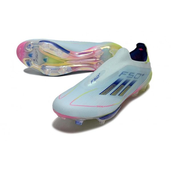 Chaussure Adidas F50 + Laceless FG Bleu Très Pâle Semi Bleu Lucide Jaune Semi Solaire