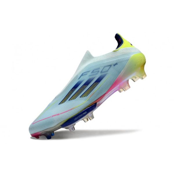 Chaussure Adidas F50 + Laceless FG Bleu Très Pâle Semi Bleu Lucide Jaune Semi Solaire