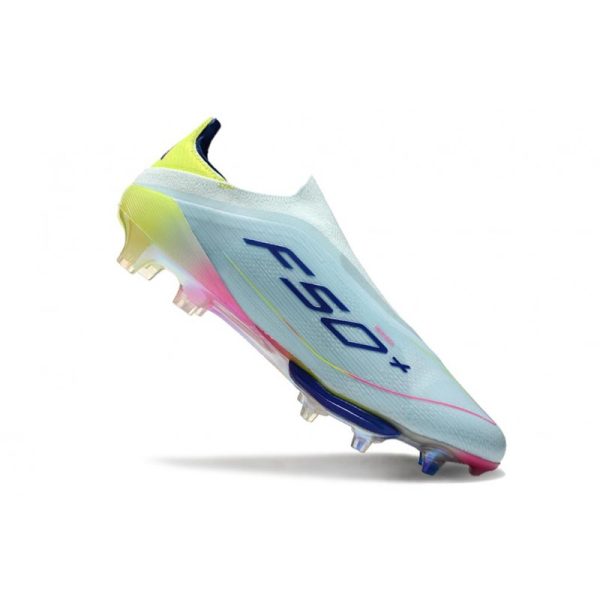 Chaussure Adidas F50 + Laceless FG Bleu Très Pâle Semi Bleu Lucide Jaune Semi Solaire