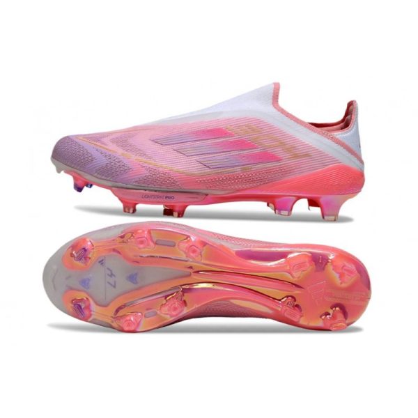 Chaussure Adidas F50 + Laceless FG Rose Blanc