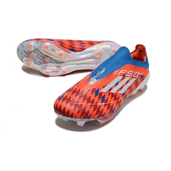 Chaussure Adidas F50 + Laceless FG Rouge Blanc Bleu