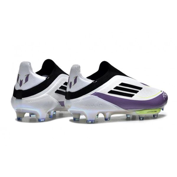 Chaussure Adidas F50 + Laceless FG X Messi Blanc Ftwr Noir Violet Uni