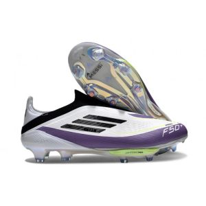 Chaussure Adidas F50 + Laceless FG X Messi Blanc Ftwr Noir Violet Uni