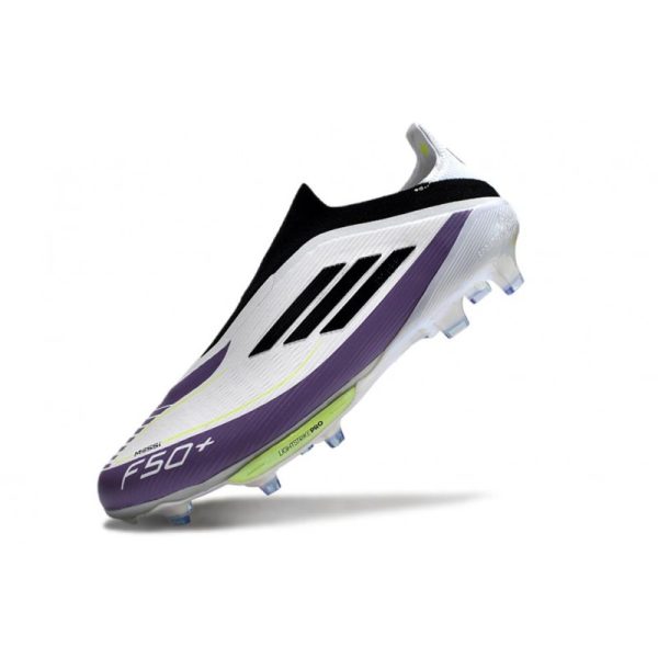 Chaussure Adidas F50 + Laceless FG X Messi Blanc Ftwr Noir Violet Uni