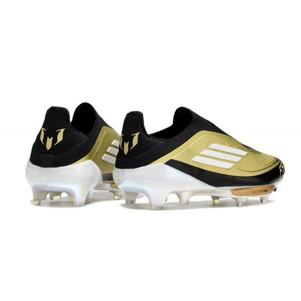 Chaussure Adidas F50 + Laceless FG X Messi Doré Noir Blanc