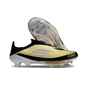 Chaussure Adidas F50 + Laceless FG X Messi Doré Noir Blanc