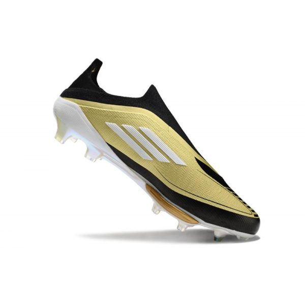 Chaussure Adidas F50 + Laceless FG X Messi Doré Noir Blanc