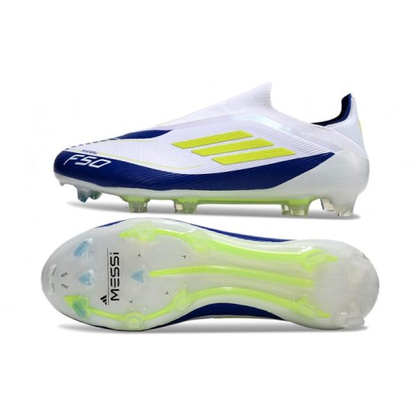 Chaussure adidas F50 Elite LL FG Blanc Jaune Solaire Bleu Lucide