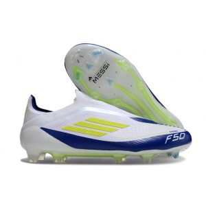 Chaussure adidas F50 Elite LL FG Blanc Jaune Solaire Bleu Lucide
