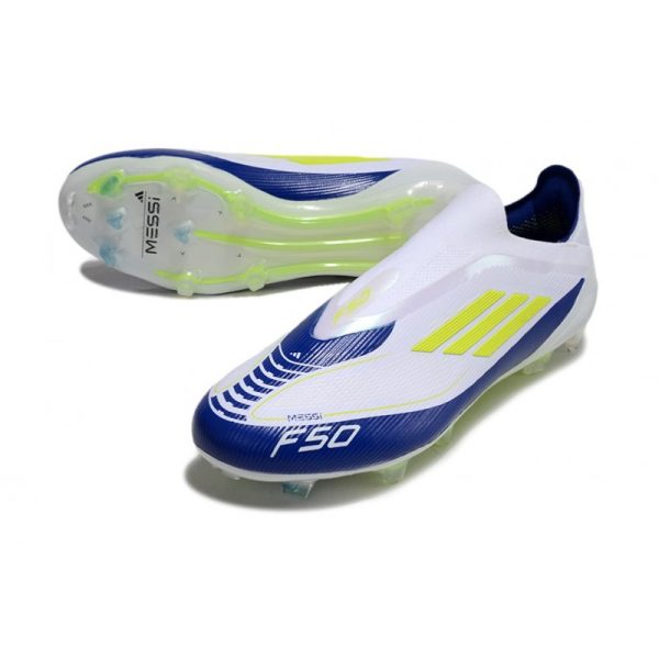 Chaussure adidas F50 Elite LL FG Blanc Jaune Solaire Bleu Lucide