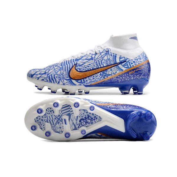 Chaussures Nike Mercurial Superfly 9 Elite AG Blanc Bleu Or