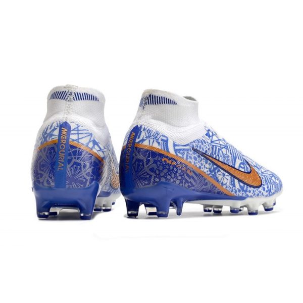 Chaussures Nike Mercurial Superfly 9 Elite AG Blanc Bleu Or