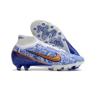 Chaussures Nike Mercurial Superfly 9 Elite AG Blanc Bleu Or