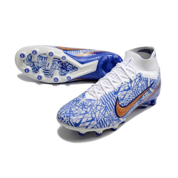 Chaussures Nike Mercurial Superfly 9 Elite AG Blanc Bleu Or