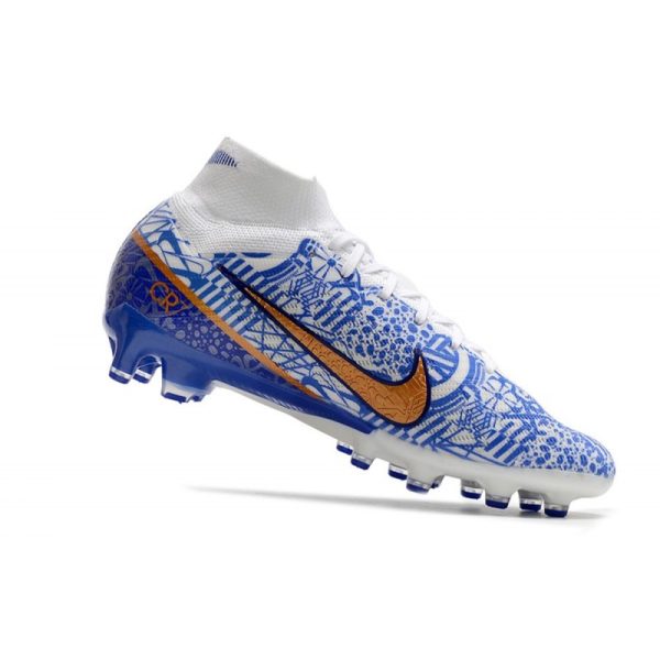 Chaussures Nike Mercurial Superfly 9 Elite AG Blanc Bleu Or