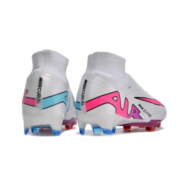Chaussures Nike Zoom Mercurial Superfly IX Elite FG Blanc Rose Bleu