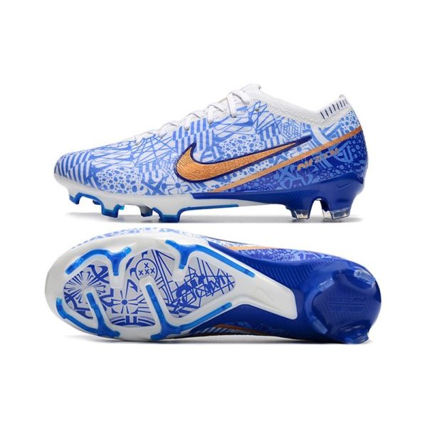 Chaussures Nike Zoom Mercurial Vapor 15 Elite FG Blanc Bleu Or