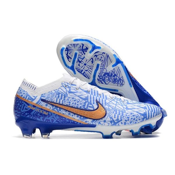 Chaussures Nike Zoom Mercurial Vapor 15 Elite FG Blanc Bleu Or