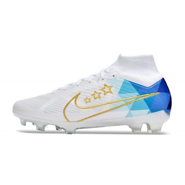 Crampon Nike Zoom Mercurial Superfly IX Elite FG Blanc Bleu Or