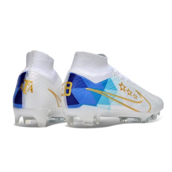 Crampon Nike Zoom Mercurial Superfly IX Elite FG Blanc Bleu Or
