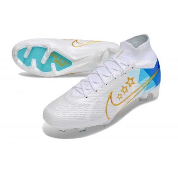 Crampon Nike Zoom Mercurial Superfly IX Elite FG Blanc Bleu Or