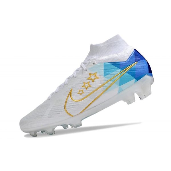 Crampon Nike Zoom Mercurial Superfly IX Elite FG Blanc Bleu Or