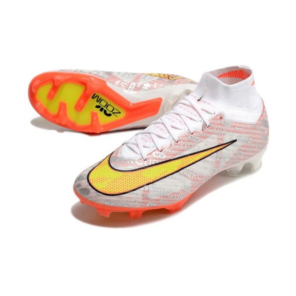 Crampon Nike Zoom Mercurial Superfly IX Elite FG Blanc Orange Argent