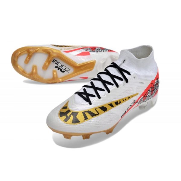 Crampon Nike Zoom Mercurial Superfly IX Elite FG MR Blanc Rouge Or