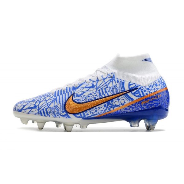 Nike Air Zoom Mercurial Superfly 9 Elite SG-Pro Blanc Bleu Or