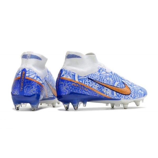 Nike Air Zoom Mercurial Superfly 9 Elite SG-Pro Blanc Bleu Or
