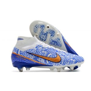 Nike Air Zoom Mercurial Superfly 9 Elite SG-Pro Blanc Bleu Or