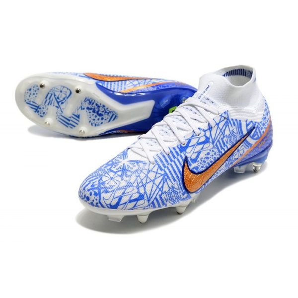 Nike Air Zoom Mercurial Superfly 9 Elite SG-Pro Blanc Bleu Or