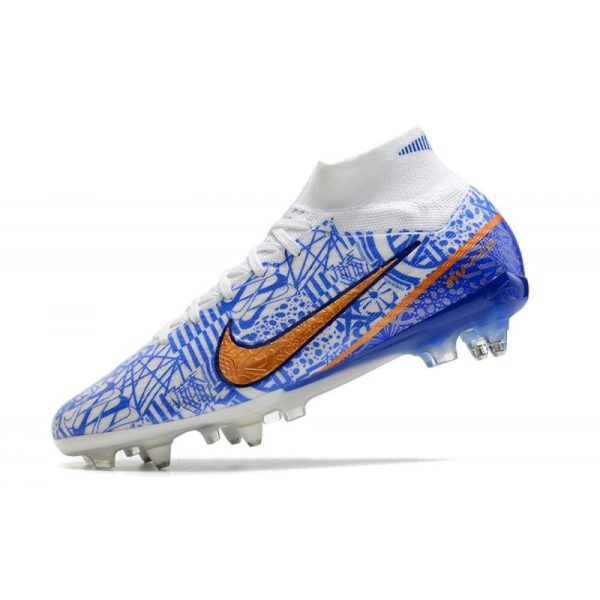 Nike Air Zoom Mercurial Superfly 9 Elite SG-Pro Blanc Bleu Or