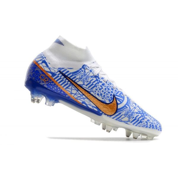 Nike Air Zoom Mercurial Superfly 9 Elite SG-Pro Blanc Bleu Or