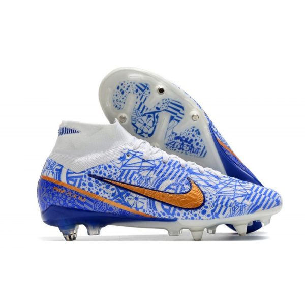 Nike Air Zoom Mercurial Superfly 9 Elite SG-Pro Blanc Bleu Or