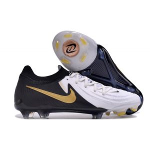 Chaussures de foot Nike Phantom Luna 2 Elite Low FG Blanc Noir Pièce Dor Métallique