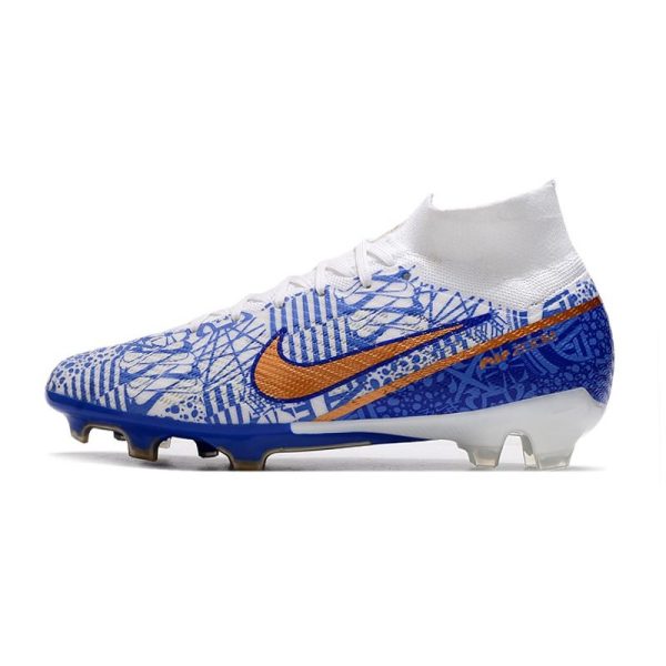Nike Zoom Mercurial Superfly 9 Elite FG Chaussure Blanc Bleu Or